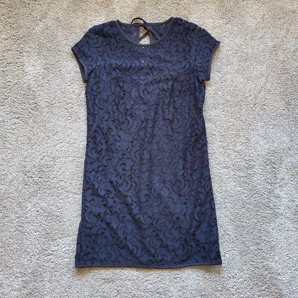 Loft Petite Dark Blue Lace Dress - Size 0P